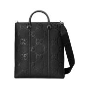 Zwarte Leren Tote Tas Gucci , Black , Dames