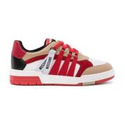 Rode Sneakers met Kalfsleer en Mesh Panelen Moschino , Red , Heren