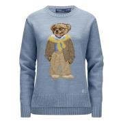 Lichtblauwe Bear Pullover Trui Polo Ralph Lauren , Blue , Dames