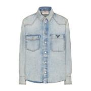 Denim Cut-Out Overhemden Valentino Garavani , Blue , Heren