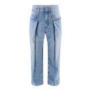 Blauwe Wide Leg Jeans met Rits en Knoop Isabel Marant , Blue , Heren