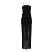 Spaghetti Strap Fringe Maxi Jurk Rotate Birger Christensen , Black , D...