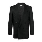 Zwarte Wollen Blazer met Peak Revers Saint Laurent , Black , Heren