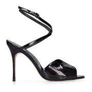 Zwarte Leren Sandalen met Verstelbare Gespsluiting Manolo Blahnik , Bl...