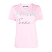 Roze T-shirt met Kristallen Versiering voor Dames Moschino , Pink , Da...
