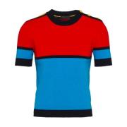 Blauwe Gebreide T-Shirt met Geborduurd Logo Prada , Blue , Heren