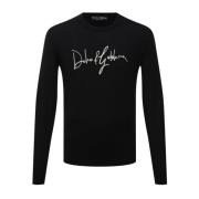 Zwarte Logo Geborduurde Wollen Trui Dolce & Gabbana , Black , Heren