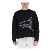 Split Shark Crew Sweatshirt Palm Angels , Black , Heren