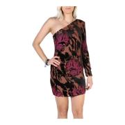 Bloemen One Shoulder Jurk met Fluweel Inzetstukken Guess , Black , Dam...