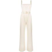 Beige Denim Jumpsuit met Strapless Halslijn en Wijde Pijpen Prada , Be...