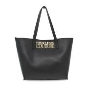 Zwarte Saffiano Tote Tas met Logo Slot Versace Jeans Couture , Black ,...