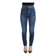 Denim Broek met Logo Details Dolce & Gabbana , Blue , Dames