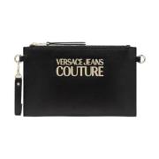 Gestructureerde Logo Rits Clutch Tas Versace Jeans Couture , Black , D...