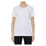 Witte T-shirt met Kant Logo Dolce & Gabbana , White , Dames