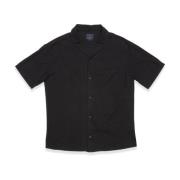 Zwarte Linnen Blend Reverskraag Shirt Blue de Gênes , Black , Heren