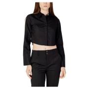 Knoopsluiting Crop Shirt Only , Black , Dames