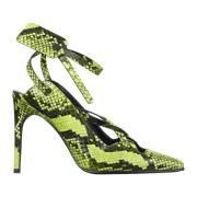 Fluo Gele Python Print Kalfsleren Pumps Off White , Green , Dames