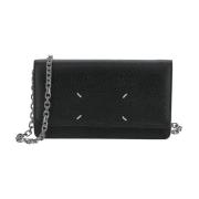 Zwarte Chain Wallet met Vier Stiksels Maison Margiela , Black , Dames