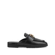 Zwarte Leren Instap Sandalen Gucci , Black , Heren