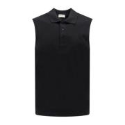Zwarte mouwloze T-shirt met kraag Saint Laurent , Black , Heren