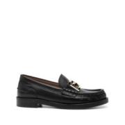 Leren Loafers met FF Logo Plaque Fendi , Black , Heren