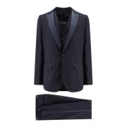 Wollen Tuxedo met Gilet en Satijnen Profielen Dolce & Gabbana , Blue ,...