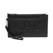 Zwarte Leren Clutch Tas met Logo Inprenting A.p.c. , Black , Dames