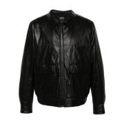 Zwarte leren jas met overhemdkraag A.p.c. , Black , Heren