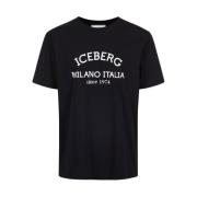 Logo Print Zwart T-shirt Iceberg , Black , Heren