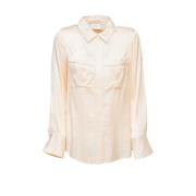 Satijnen Blouse met Borstzakken Nenette , Beige , Dames