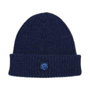 Blauwe Geribbelde Wollen Beanie Maison Kitsuné , Blue , Heren