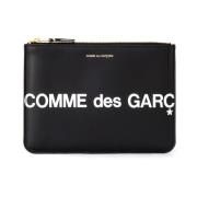 Zwarte Leren Portemonnee met Groot Logo Comme des Garçons , Black , Un...