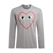 Grijze T-Shirt met Lange Mouwen en Leeg Hartprint Comme des Garçons Pl...