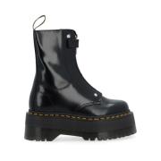 Zwarte leren Jetta Max laarzen met voorrits Dr. Martens , Black , Dame...