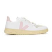 Witte vegan leren sneaker met roze rubberen logo Veja , White , Dames