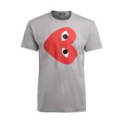 Grijze Heren T-Shirt met Rood Horizontaal Hart Comme des Garçons Play ...