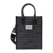 Logo Gecoate Canvas en Leren Handtas Dolce & Gabbana , Blue , Heren