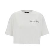 Witte T-shirt met Kort Design Balmain , White , Dames