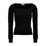 Zwarte Sweaters met Square Neckline Alexander McQueen , Black , Dames