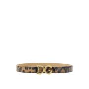 Leren Logo Riem met Luipaardprint Dolce & Gabbana , Brown , Dames