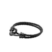 Men's Black Leather Bracelet with Black Rhodium Hook Clasp Nialaya , B...