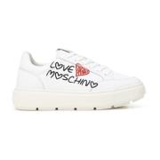 Leren Sneakers met Graffiti Logo Love Moschino , White , Dames