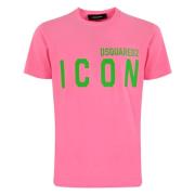 Heren T-shirt van katoen met logo Dsquared2 , Pink , Heren