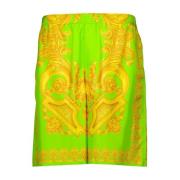 Barocco Print Oversized Zijden Shorts Versace , Green , Heren