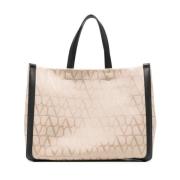 Canvas VLogo Signature Print Tas Valentino Garavani , Beige , Heren