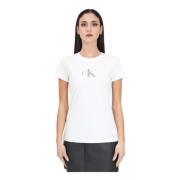 Witte T-shirt met paillettenprint Calvin Klein Jeans , White , Dames