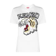 Witte Tiger Varsity Geborduurde T-shirts en Polos Kenzo , White , Dame...