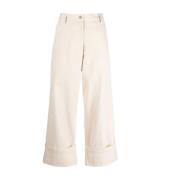 Wijde Pijpen Broek Witte Broek Moncler , White , Dames