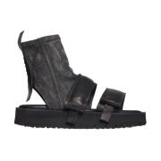 Leren en denim sandaal Puro , Black , Dames