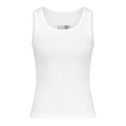 Geribbeld Top met Logo Maison Margiela , White , Dames